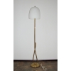 Mid Century lampa podłogowa z mosiężną podstawą i białym kloszem
