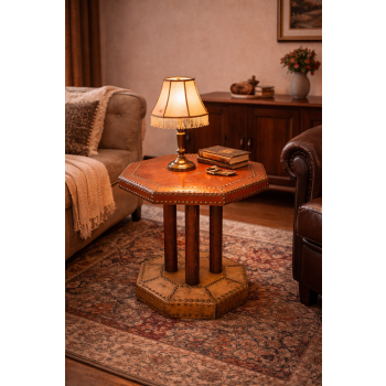 stolik lata 20 skórzany blat ćwieki