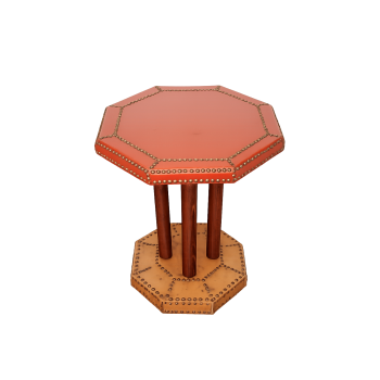 stolik kawowy drewno bukowe skóra vintage