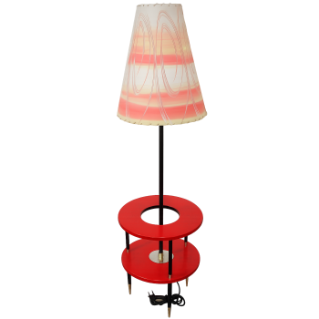 lampa podłogowa PRL z półką czerwona vintage