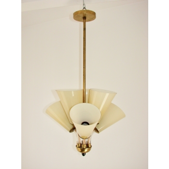 Lampa mid-century z kremowymi kloszami