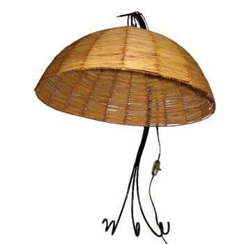 Kinkiet Modern z wiklinowym abażurem z lat 60.