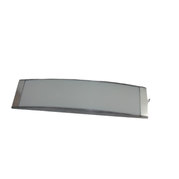 Kinkiet LUCEPLAN z lat 70. o długości 74 cm, wykonany z aluminium i tworzywa, widok frontalny.