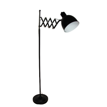 Lampa podłogowa w stylu loft z lat 90., metalowa konstrukcja z ruchomym ramieniem.