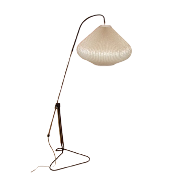 Lampa podłogowa retro w stylu lat 60. z metalową podstawą i plisowanym abażurem