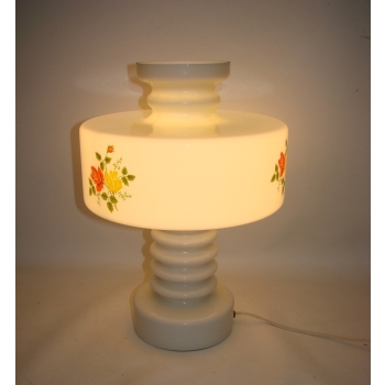 Lampa stołowa Vitropol PRL – mleczne szkło z motywem kwiatowym