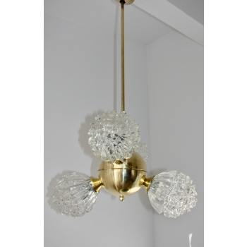 mosiężna lampa retro z lat 70 z dekoracyjnym szkłem i oprawkami E14