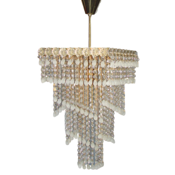 Żyrandol vintage z kaskadowymi elementami szklanym