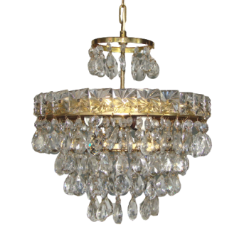 Kryształowy żyrandol kaskada z lat 60 – model z trzema punktami światła