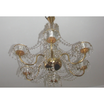 Żyrandol retro z ramionami w kształcie fal – szklane zawieszki