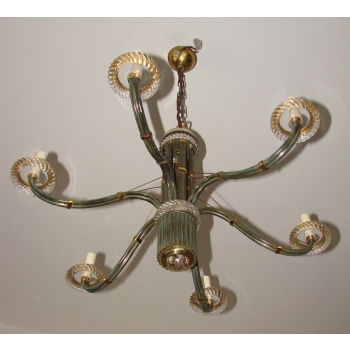 Mosiężny żyrandol vintage z siedmioma punktami świetlnymi