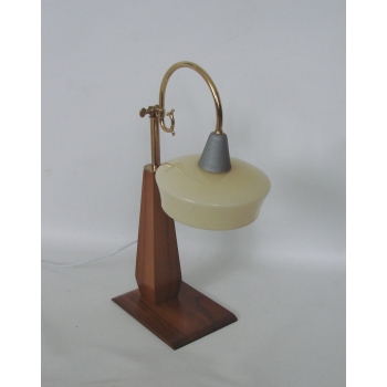 Lampa vintage Art Deco drewno mosiądz szkło