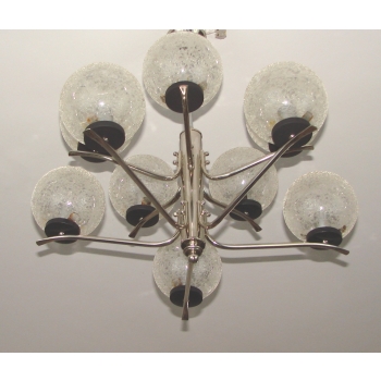 Żyrandol Modern z lat 70. – stal chromowana i szkło | 10x E14