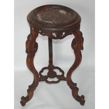 Postument drewniany vintage z marmurowym blatem widok boczny