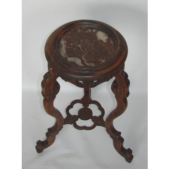 Rzeźbiony drewniany postument z marmurowym blatem vintage widok całości