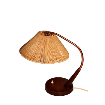 Lampa stołowa Temde z lat 60 wykonana z drewna tekowego i mosiądzu