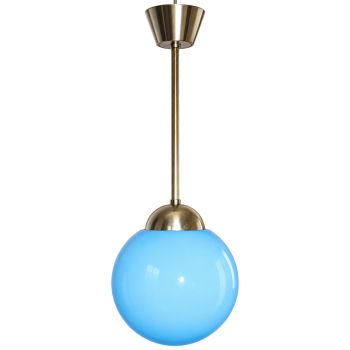 Lampa wisząca vintage z niebieskim szklanym kloszem