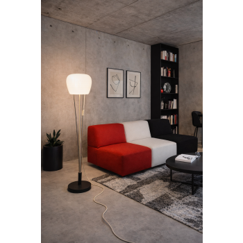 vintage lampa stojąca PRL metal szkło