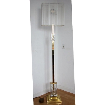 Podłogowa lampa vintage z mosiądzu i szkła